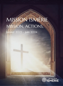 Croix chrétienne illuminée à travers une arche ornée, couverture du Rapport d'activité janvier 2023 juin 2024