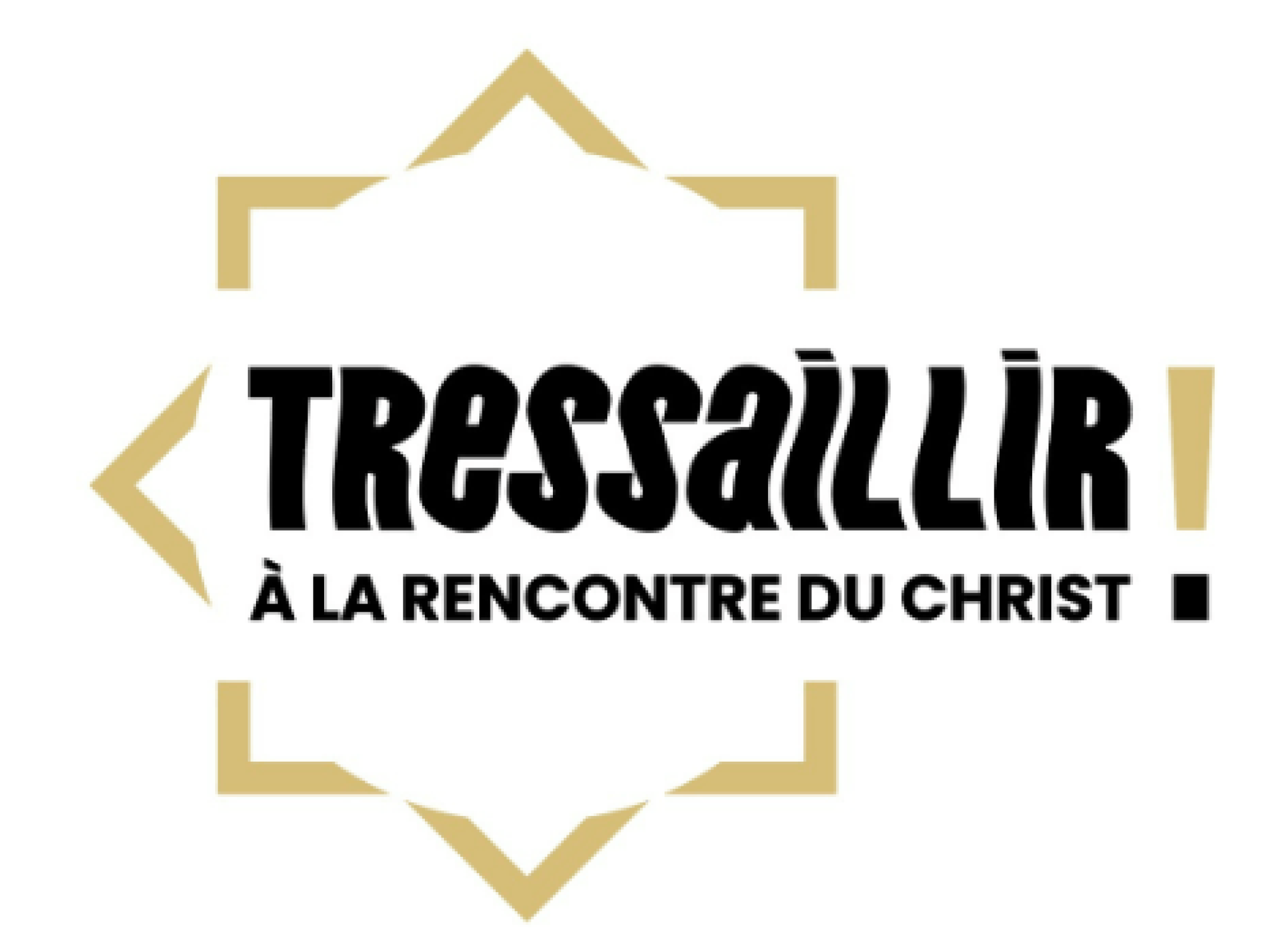 Logo de l'événement "Tressaillir ! À la rencontre du Christ", entouré d'une forme géométrique dorée.